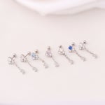 Blue & Silver / 1 Piece Simple Series Moon&Star Titanium Steel   Gold Color Material Zircon Women's Dangle Earrings Picture2